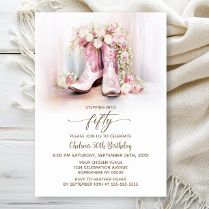 Invitation Bottes de cowgirl florales roses pour une fête d'a