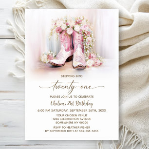 Invitation Bottes de cowgirl florales roses pour une fête d'a
