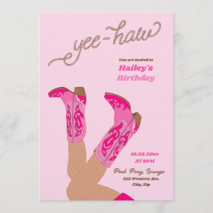 Invitation Bottes de cowgirl rose vif pour un anniversaire