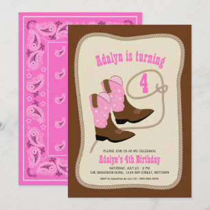 Invitation Bottes de cowgirl roses   Fête d'anniversaire de l