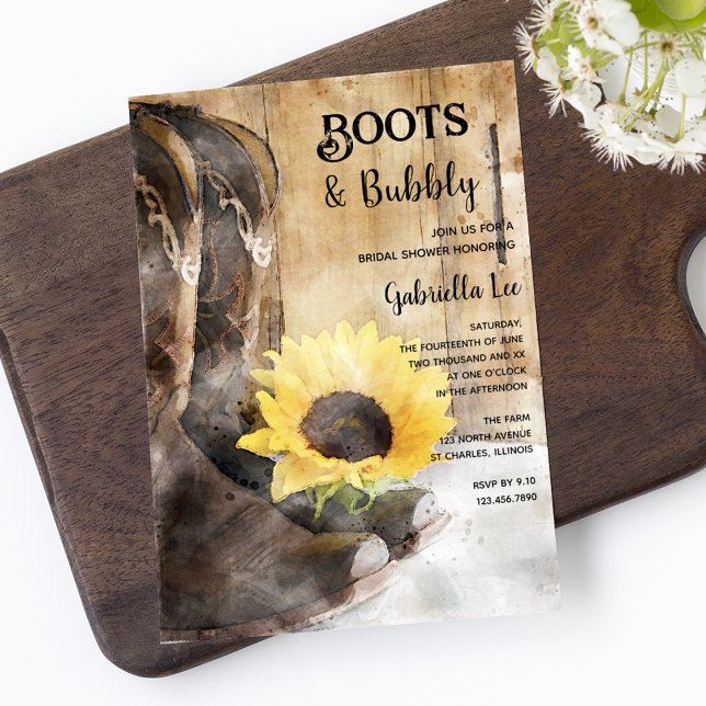Invitation Bottes de tournesol et Fête des mariées de bulle (Créateur téléchargé)