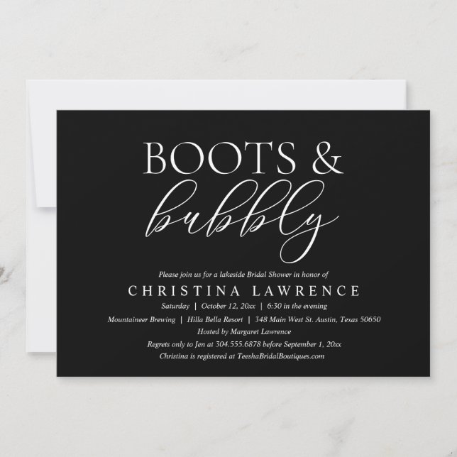 Invitation Bottes et bulles, Mariée à être, Fête des mariées (Devant)