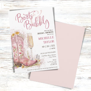 Invitation Bottes et bulles rose floral ouest sauvage