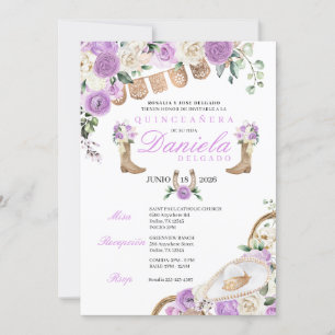 Invitation Bottes et cordes pourpres Mariachi Quinceañera