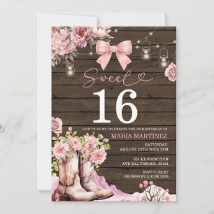 Invitation Bottes et nœud de cowgirl pour 16 ans doux