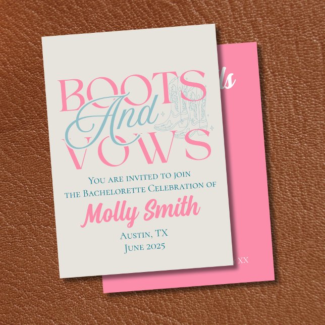 Invitation Bottes et vaches - Western Bachelorette (Boots and Vows invite with modern serif font – perfect for bachelorette or bridal celebrations!)
