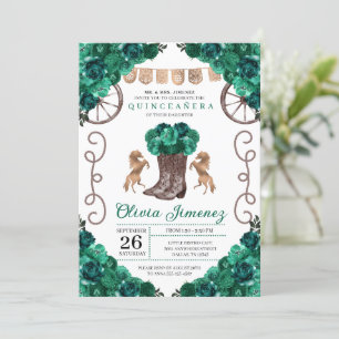 Invitation Bottes florales de Charra Ouest Vert Quinceañera