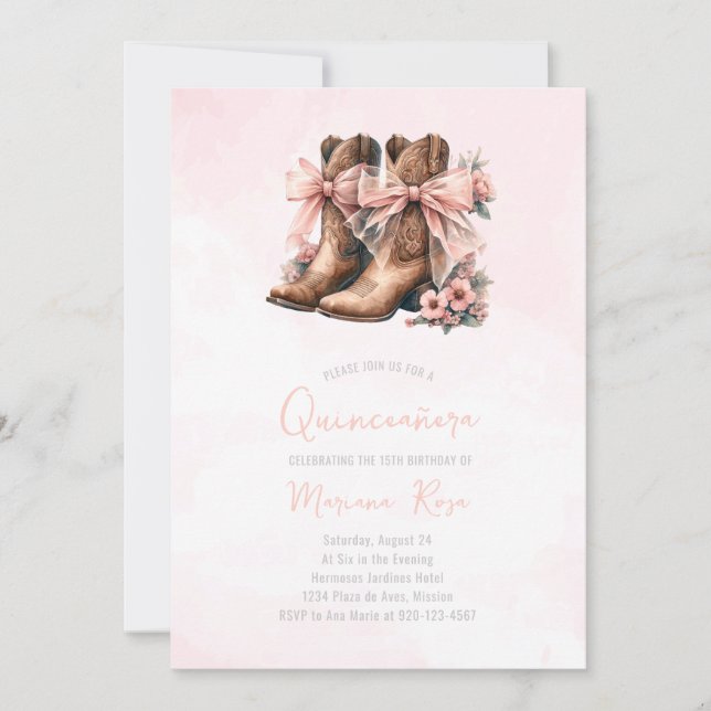 Invitation Bottes florales de l'Ouest Quinceanera Anniversair (Devant)