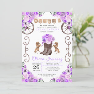 Invitation Bottes florales pourpres de Charra Ouest Quinceañe