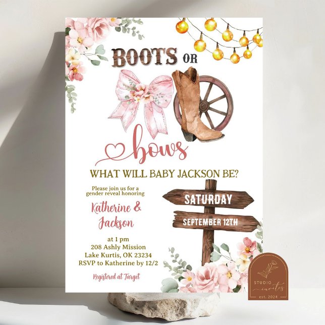 Invitation Bottes florales rustiques ou vaches Révélation de  (Créateur téléchargé)