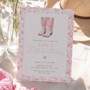 Invitation Bottes occidentales florales pour 25e anniversaire