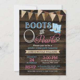Invitation Bottes ou perles rustiques Baby shower de révélati