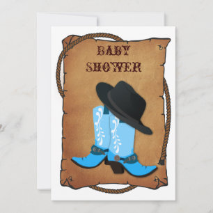 Invitation bottes pour bébé bleu cowboy western maman baby sh