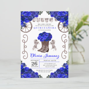 Invitation Bottes Quinceanera en Argent Bleu Charra Ranchero