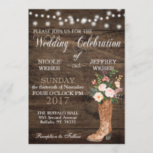 Invitation Bottes Rustic Barne Mariage Wood Cowboy