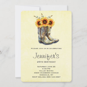 Invitation Bottes rustiques Cowboy avec tournesol Anniversair