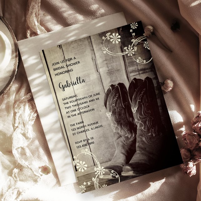 Invitation Bottes rustiques Cowboy Floral Fête des mariées oc (Créateur téléchargé)