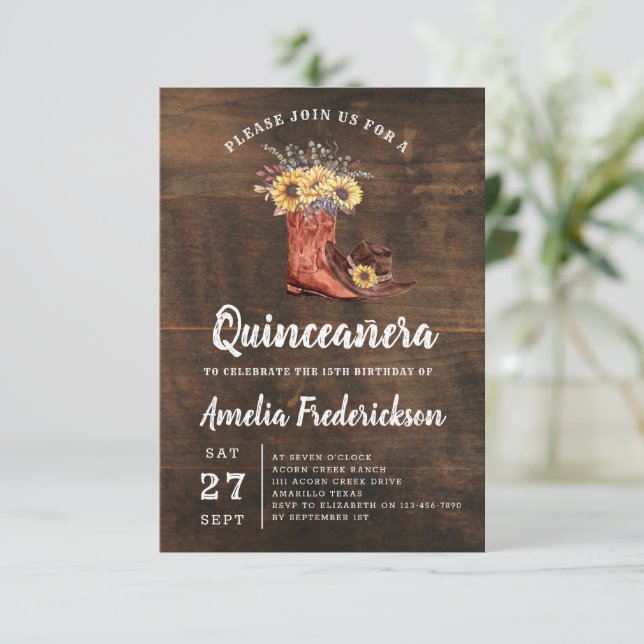 Invitation Bottes rustiques de cow-girl Quinceanera (Debout devant)