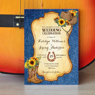 Invitation Bottes rustiques de cowboy et denim de tournesol c