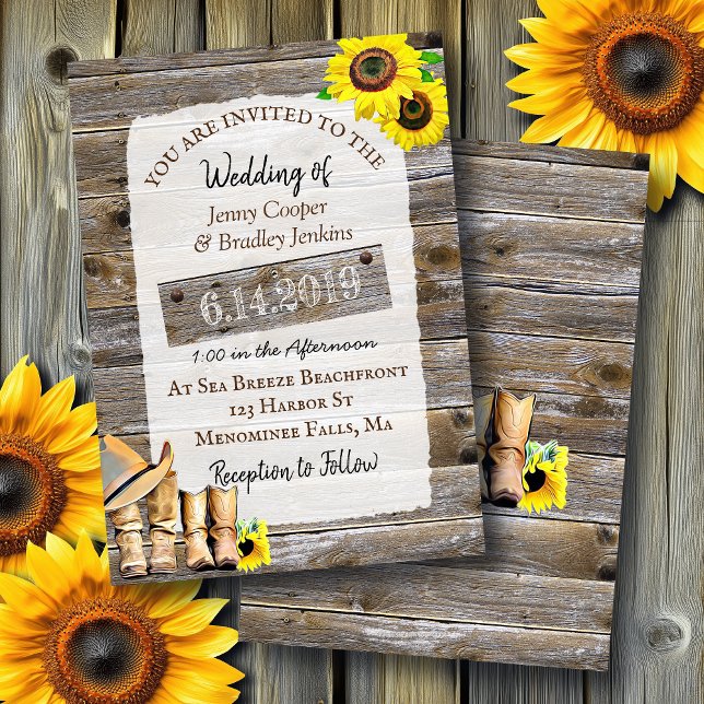 Invitation Bottes rustiques de cowboy et Mariage de tournesol (Créateur téléchargé)