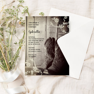Invitation Bottes rustiques Fleurs Pays Baby shower Ouest