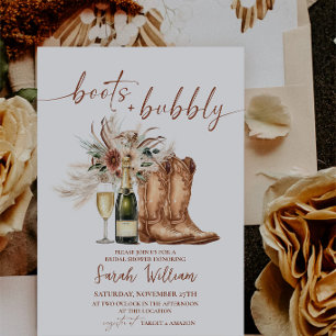 Invitation Bottes rustiques western et fête de mariage pétill