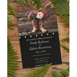 Invitation Bottes Western Cowboy Floral Elegant Mason Jar