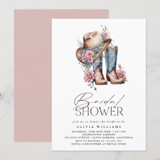 Invitation Bottes Western Cowgirl Fête des mariées florale