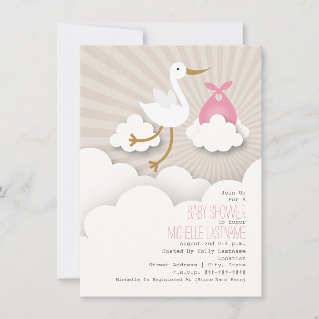 Invitation Bouche + Baby shower nuages - Rose (Devant)