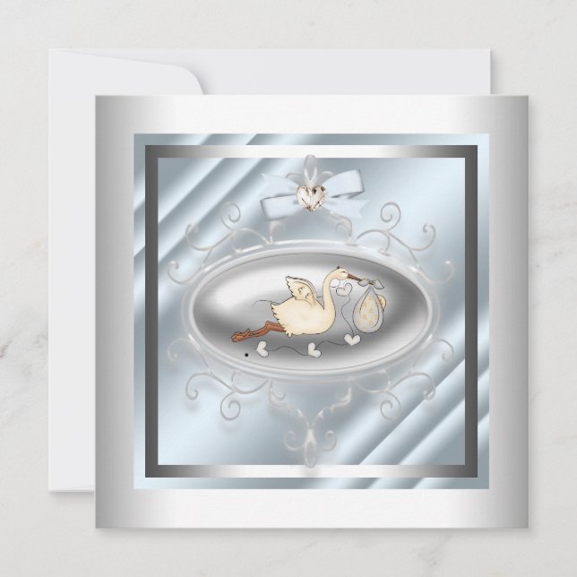 Invitation Bouche Bleue Argent Bébé Garçon Douche (Devant)