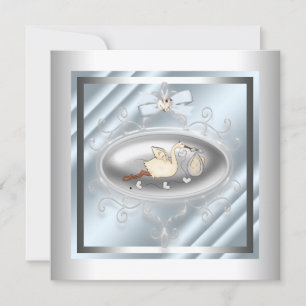 Invitation Bouche Bleue Argent Bébé Garçon Douche