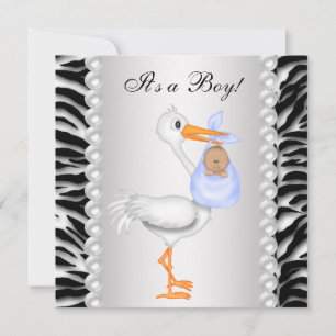 Invitation Bouche bleue Zebra Baby Boy Douche