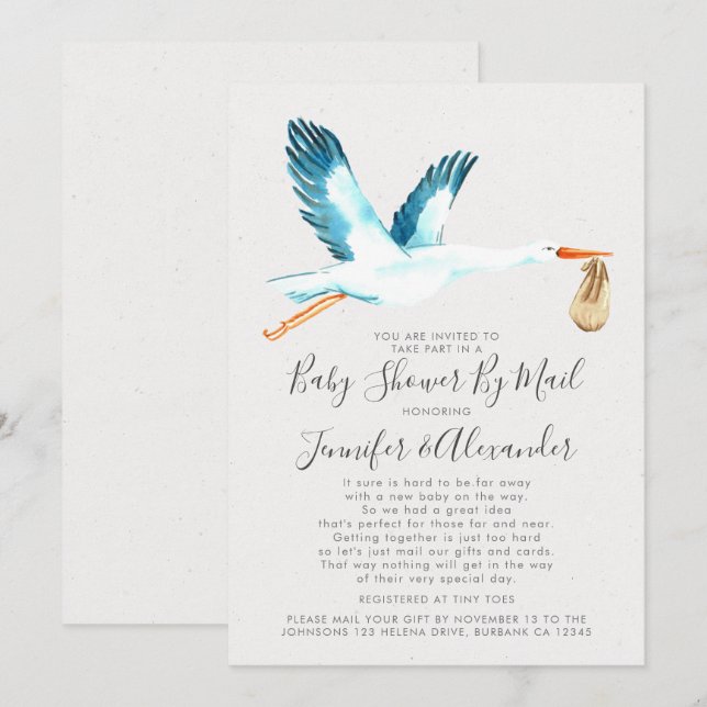 Invitation Bouche d'aquarelle Baby shower Blue Couple'e par c (Devant / Derrière)
