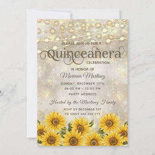 Invitation Bouche de tournesol String lumières or scintillant