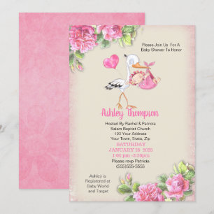 Invitation Bouche et aquarelle Fleurs Filles Baby shower