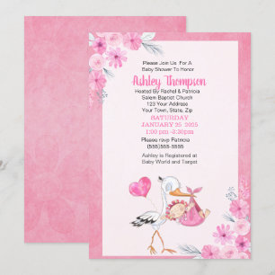Invitation Bouche et aquarelle Fleurs Filles Baby shower