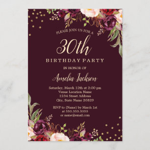 Invitation Bouche fleurie bordeaux or 30e anniversaire