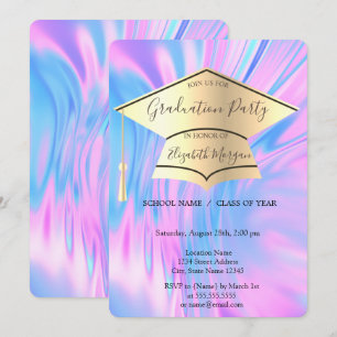 Invitation Bouchon de diplôme d'or, Arc-en-ciel Holographique