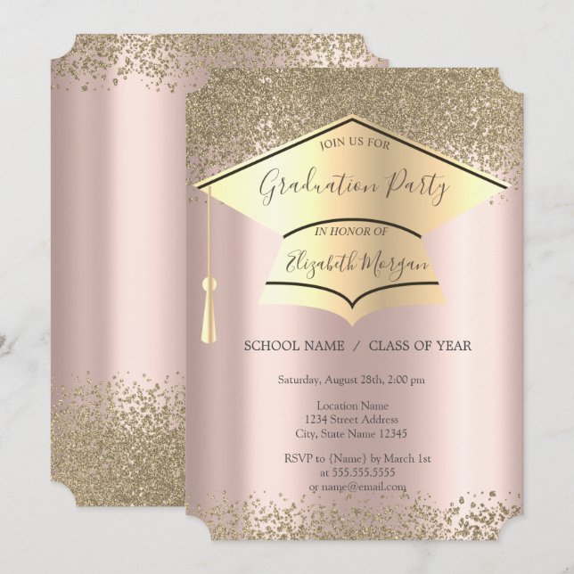 Invitation Bouchon de graduation d'or, Diamètre Rose de gradu (Devant / Derrière)
