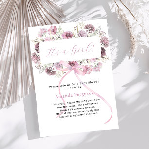 Invitation Boucles d'arc rose c'est un Baby shower fille