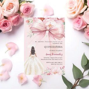 Invitation Boucles d'arc rose pâle robe Quinceanera