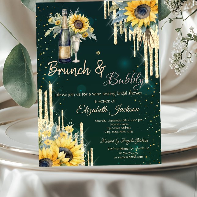 Invitation Boucles de verre de tournesol Brunch & Bubbly (Créateur téléchargé)