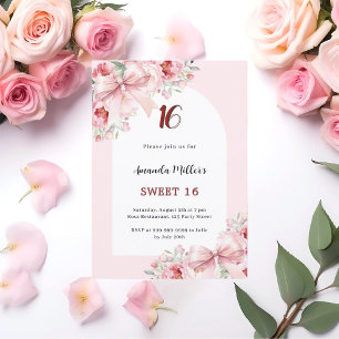 Invitation Boucles roses arcs arch luxe Sweet 16