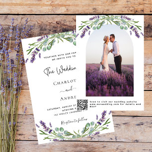 Invitation Boucles violets de lavande arche photo QR RSVP mar