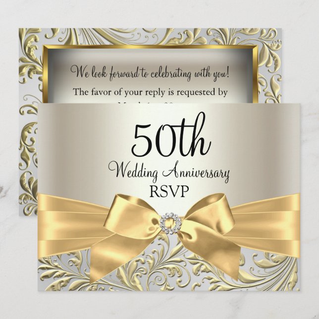 Invitation Boue d'or et spirale florale 50e anniversaire RSVP (Devant / Derrière)