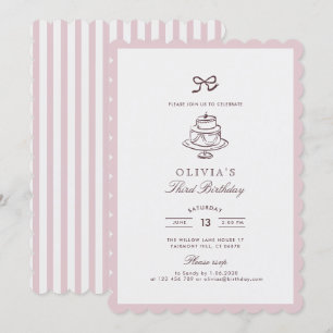 Invitation boue rose poussiéreuse, rose rayé Inv. d'anniver