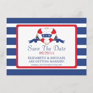 Invitation Bouée De Coeur Nautique Moderne Sauvez La Date