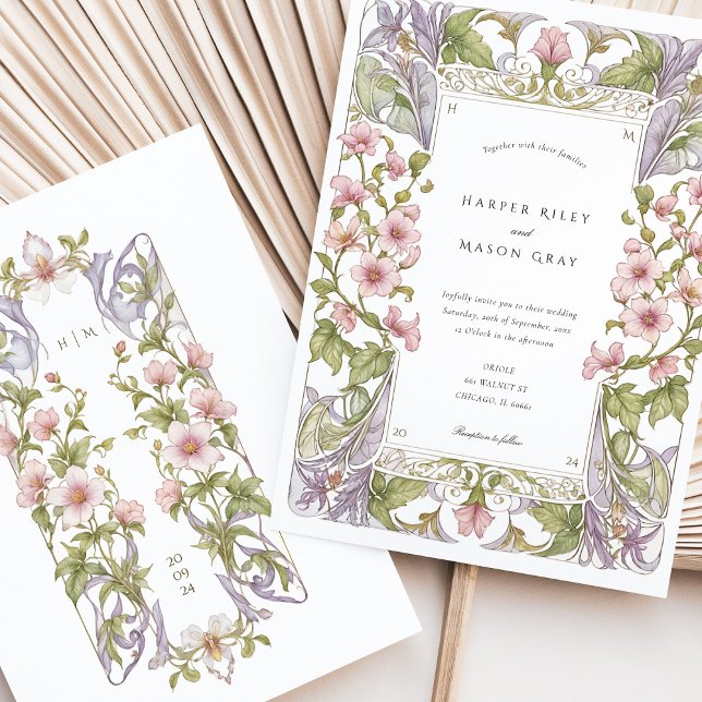 Invitation Bougainvillea Art Nouveau Mariage (Créateur téléchargé)