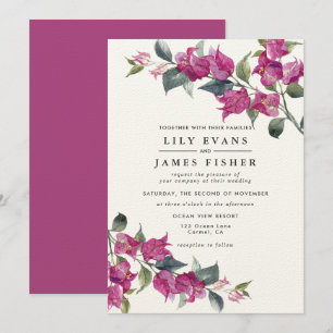 Invitation Bougainvillea Bourgogne Mariage rose