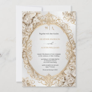 Invitation Bougainvillea Green Gold Mariage Art Nouveau Mucha